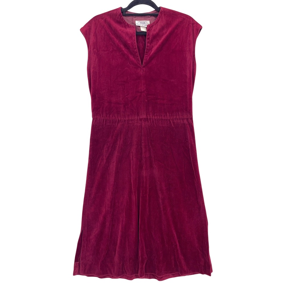 Vintage 70s Applause Red Velvet V-Neck Sleeveless Midi Dress 10 Side Slits